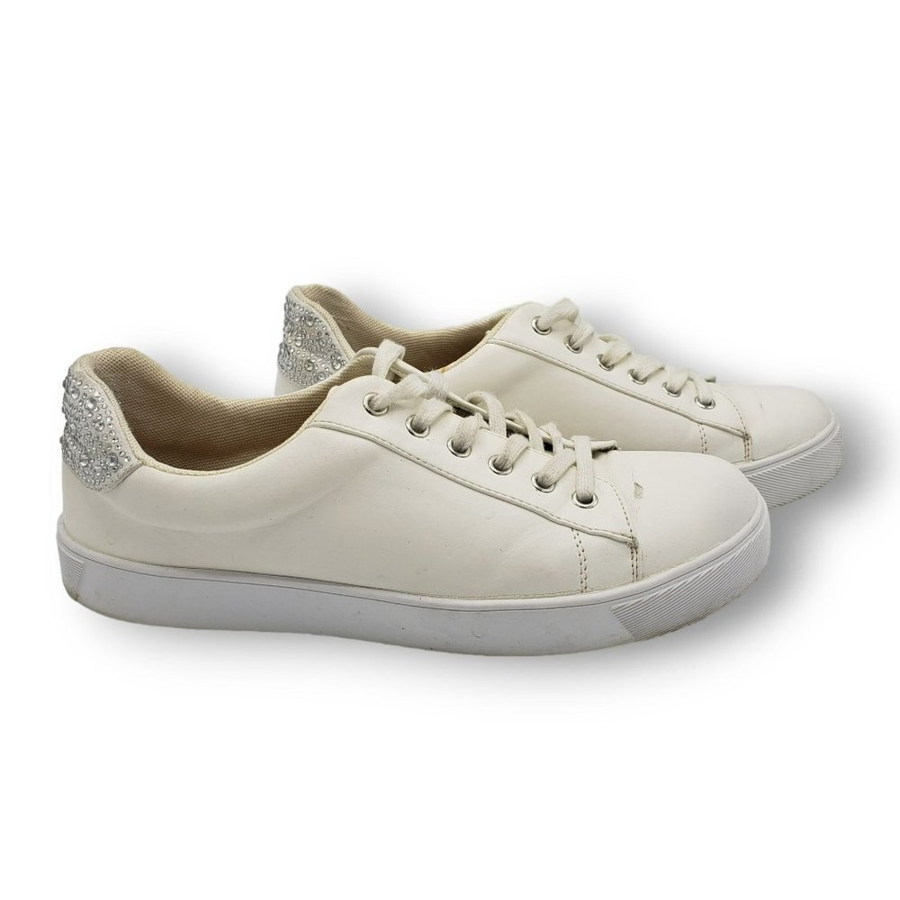 Torrid‎ Faux Leather Rhinestone Lace Up Sneakers Womens 8 Wide White